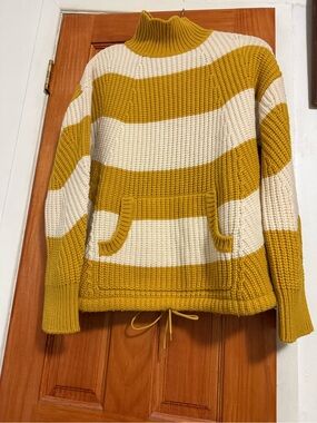 J. Crew Mustard and Cream Striped Turtleneck Sweater